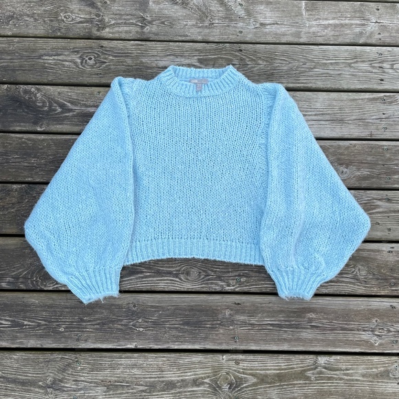 Sweater: ASOS Blue Balloon Sleeve Women's Knit - Picture 10 of 13